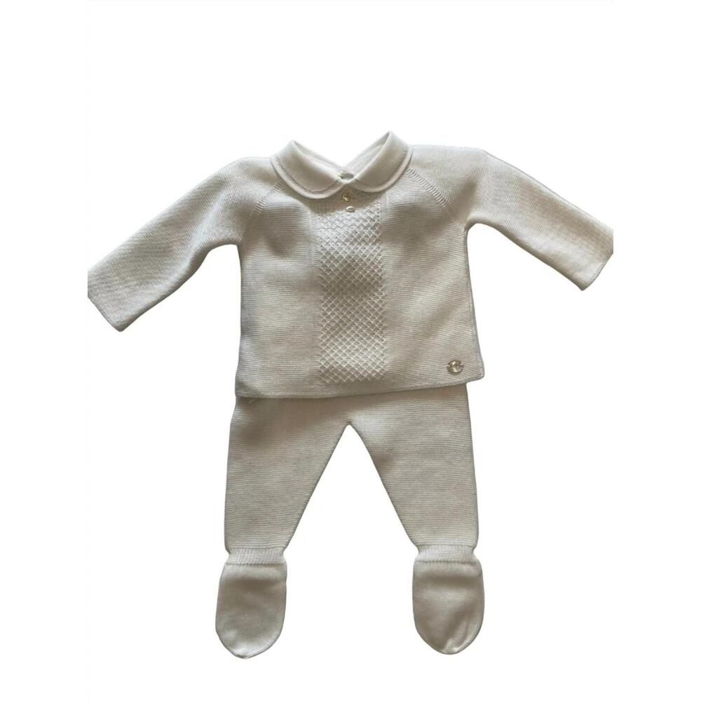 NEW MARTIN ARANDA baby knit long sleeve top & footie bottom set in white
